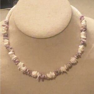 Purple and Cream Puka Shell Chip choker Necklace